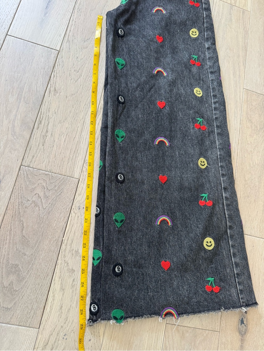 Dressed in LALA Black Wide Leg Jeans with Red, Green, Yellow Embroidery - Picture 5 of 10